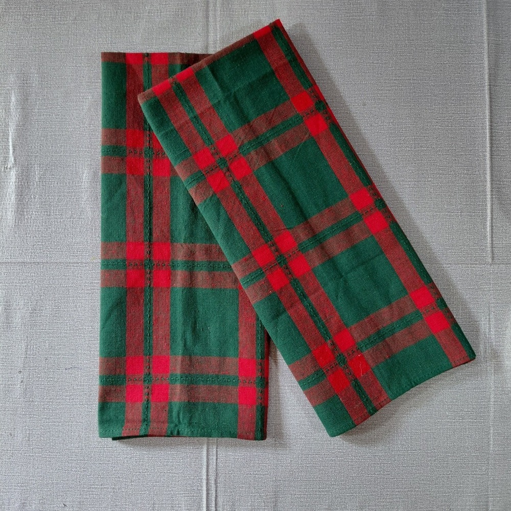 Green & Red Tartan Plaid Cloth Napkins Set of 2 Christmas Holiday 17" x 27"